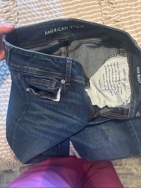 American Eagle Outfitters dark indigo jeans with contrast stitching